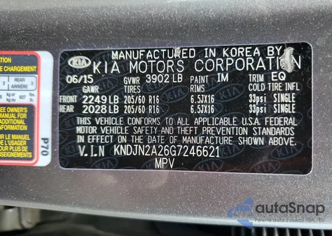 2016 Kia Soul z USA, uszkodzony, nr VIN KNDJN2A26G7246621